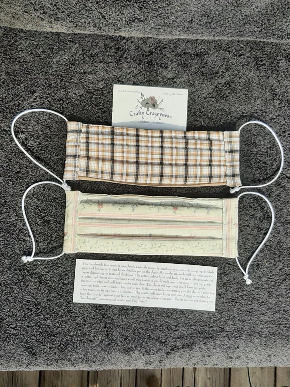 Handmade Face Masks (2) Polyester/Cotton Triple-Layer Washable